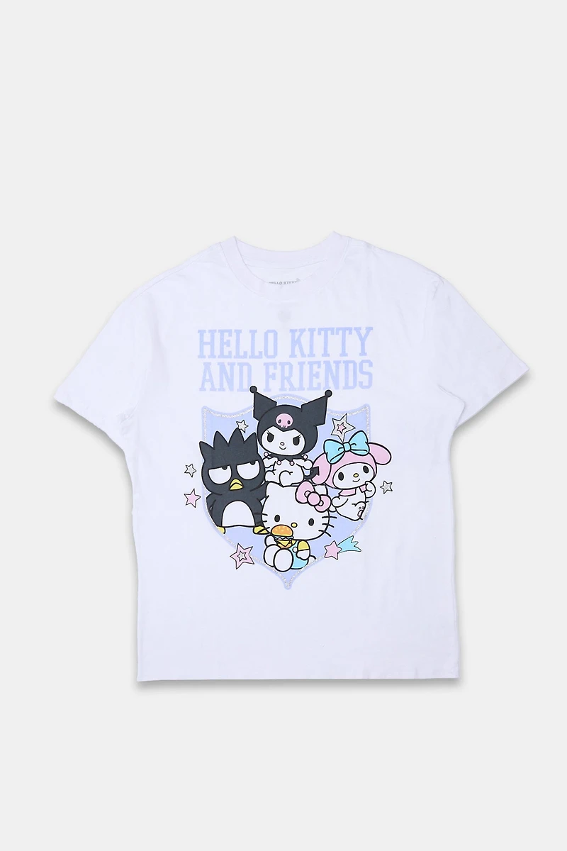 T-shirt coupe boyfriend imprimé écusson Hello Kitty and Friends