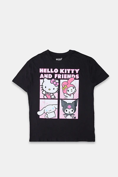 T-shirt coupe boyfriend imprimé Hello Kitty and Friends