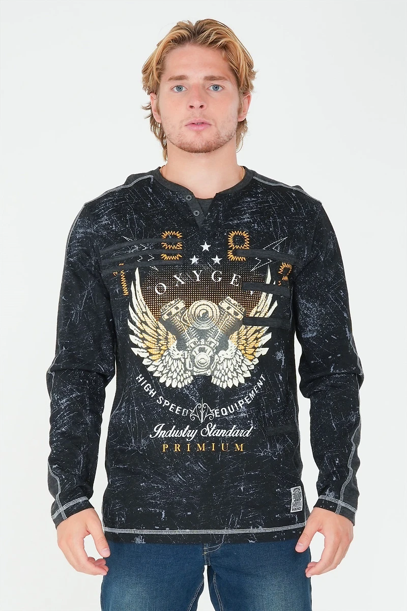 Long Sleeve Printed Henley