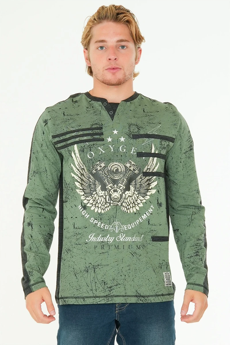 Long Sleeve Printed Henley