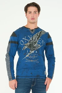 Long Sleeve Printed Henley