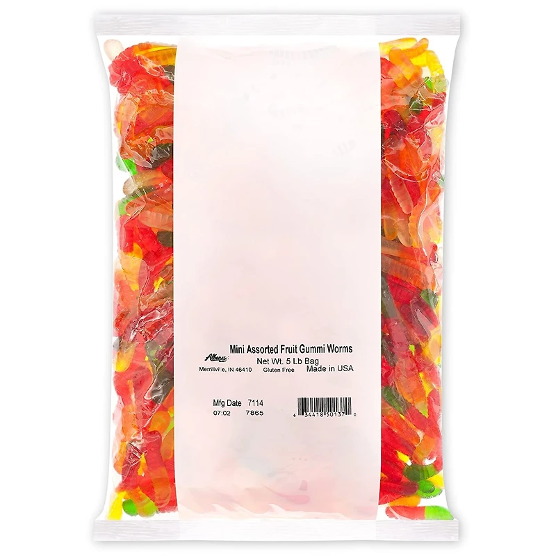 Mini Assorted Fruit Gummi Worms 5 lb. Bag