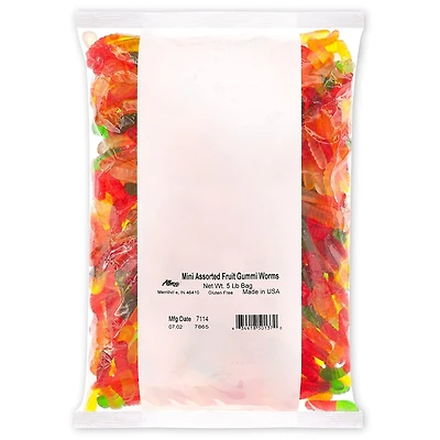 Mini Assorted Fruit Gummi Worms 5 lb. Bag