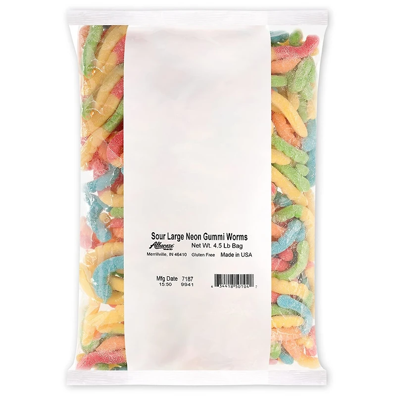 Sour Large Neon Gummi Worms 4.5 lb. Bag