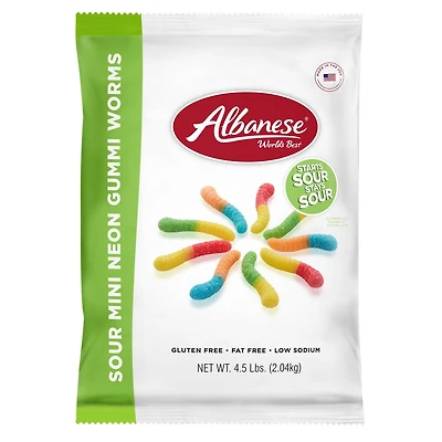 Sour Mini Neon Gummi Worms 4.5 lb. Bag