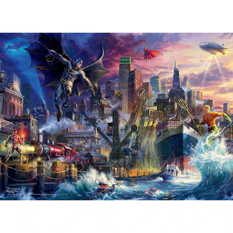 Thomas Kinkade DC Comics - Showdown at Gotham Pier - 1000 Piece Puzzle