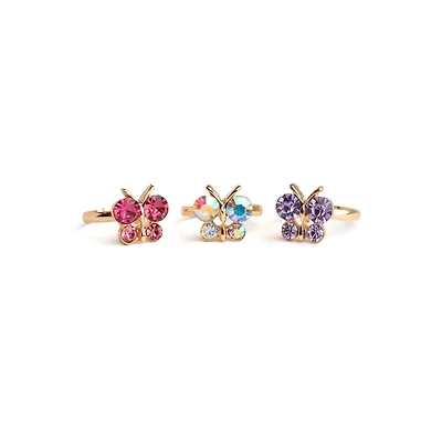 Boutique Butterfly Gem Rings, 3 pcs