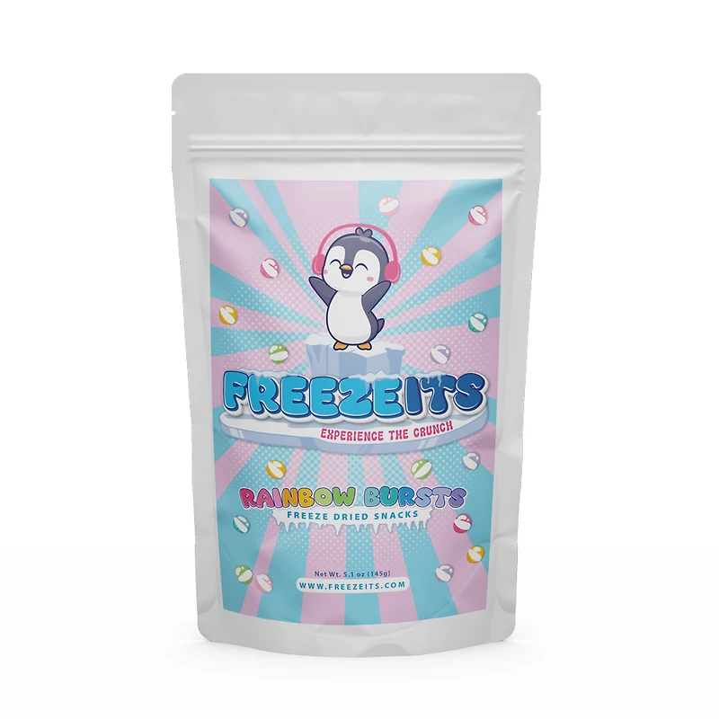 FREEZEITS Freeze Dried Candy - Rainbow Bursts Crunchy Snacks Resealable Packaging 5.1oz.