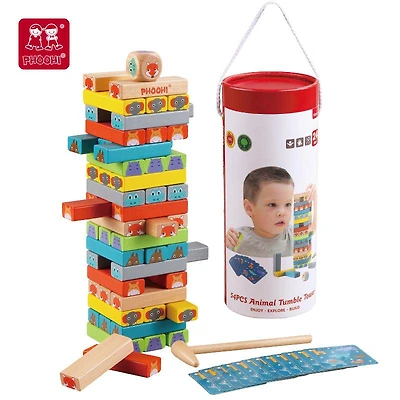 Wooden Animal Tumble Tower - 54 Pieces