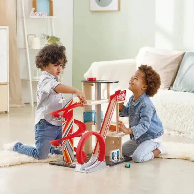 Hape Gearhead Stunt Garage Wooden High Rise Car Parking Lot