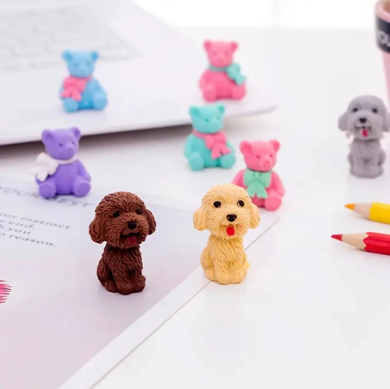 Cute Teddy Bear & Dog Series Mini Erasers Card