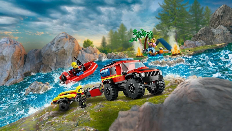 LEGO 4x4 Fire Truck with Rescue Boat