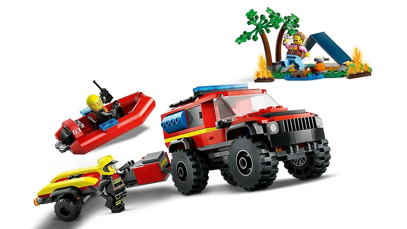 LEGO 4x4 Fire Truck with Rescue Boat