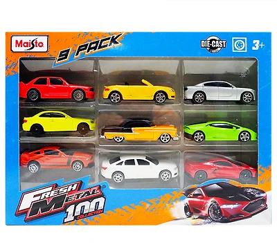 1:64 3" Fresh Metal 100 9 Pack Cars Assorted Styles