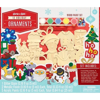 Holiday Wood Paint Kit - 12pc Ornaments