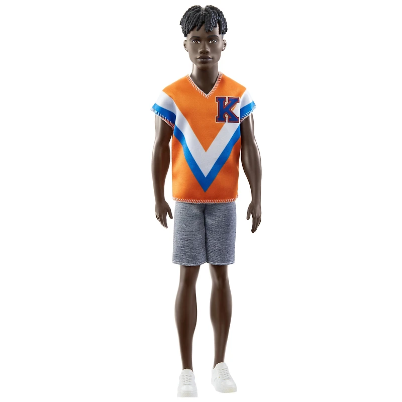 Barbie Ken Fashionistas Doll #203 with Twisted Black Hair, Orange Athletic Jersey, Shorts & White Sneakers