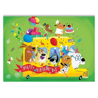 Dog Party Bus Birthday Card