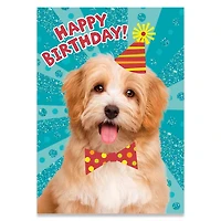 Glitter Dog with Party Hat Birthday Card