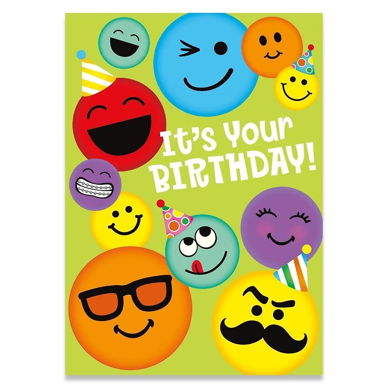 Glitter Smiley Faces Birthday Card