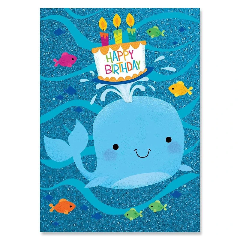 Glitter Whale with Cake Birthday Card