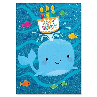 Glitter Whale with Cake Birthday Card