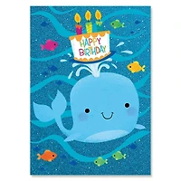 Glitter Whale with Cake Birthday Card