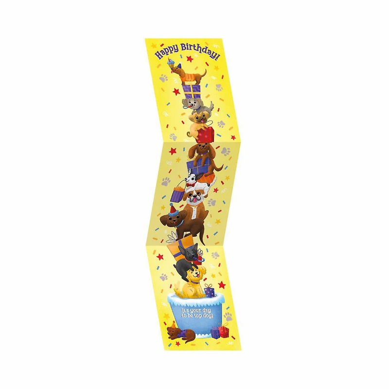 Tri Fold Birthday Card - Stacked Dogs Glitter Tail
