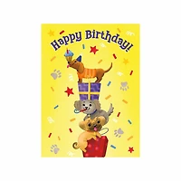 Tri Fold Birthday Card - Stacked Dogs Glitter Tail