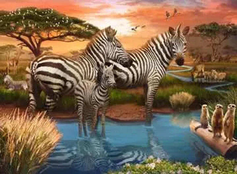 Zebras at the Waterhole 500 Piece Puzzle