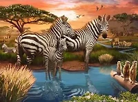 Zebras at the Waterhole 500 Piece Puzzle