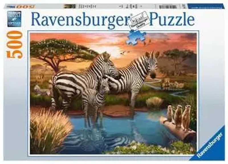 Zebras at the Waterhole 500 Piece Puzzle
