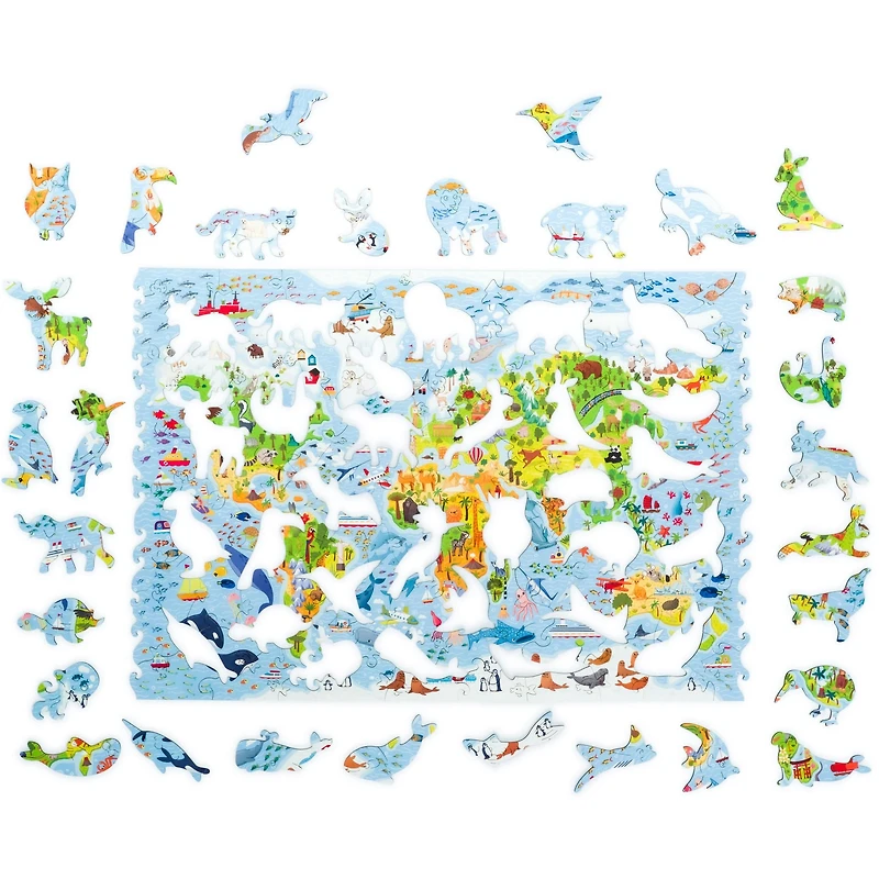 Kids World Map Wooden Puzzle - 100 Pieces