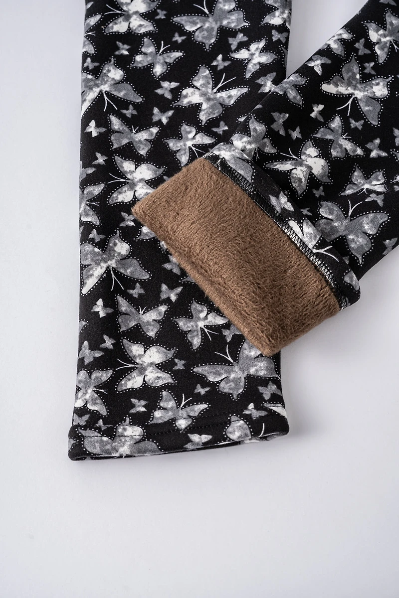 White Butterflies - Cozy Lined Leggings