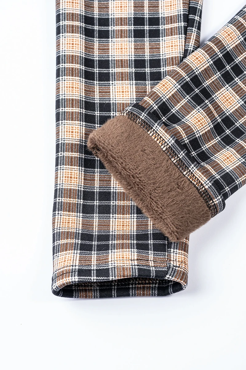 Black & Brown Plaid - Cozy Lined Leggings