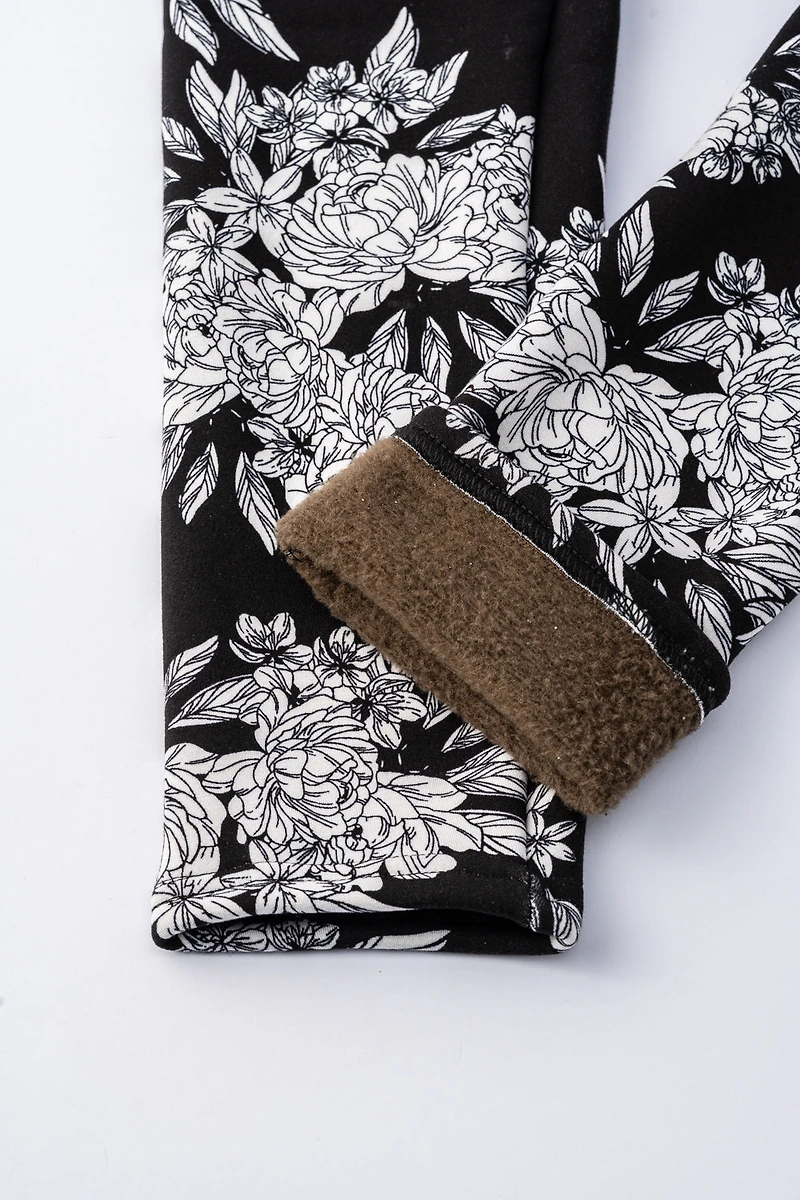 Black Floral - Cozy Lined Leggings