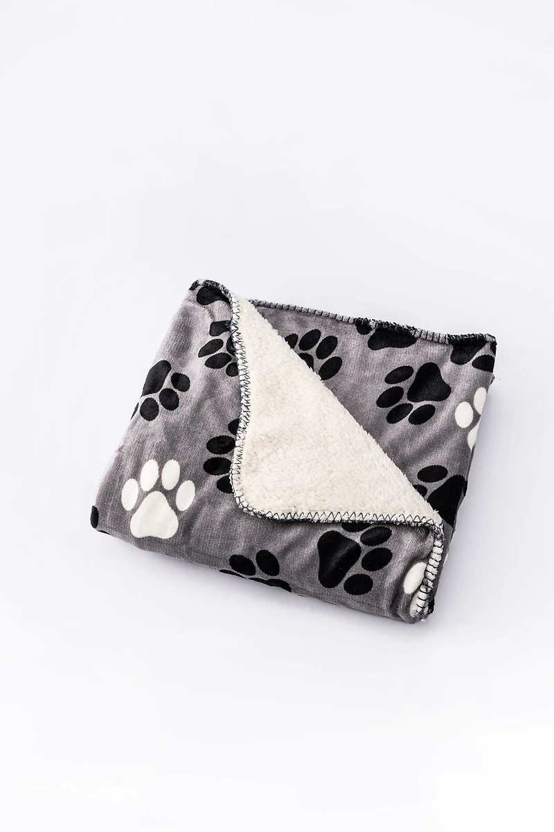 Grey Little Paws - Sherpa Blanket