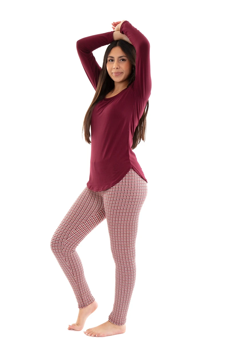Carmine Houndstooth - Cozy Lined Leggings