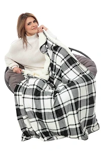 B&W Plaid - Sherpa Blanket