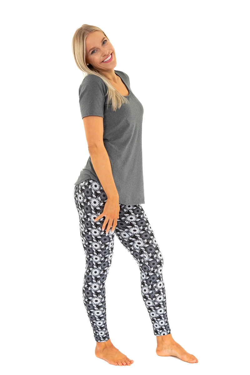 Grey & White Flowers - All Season Leggings