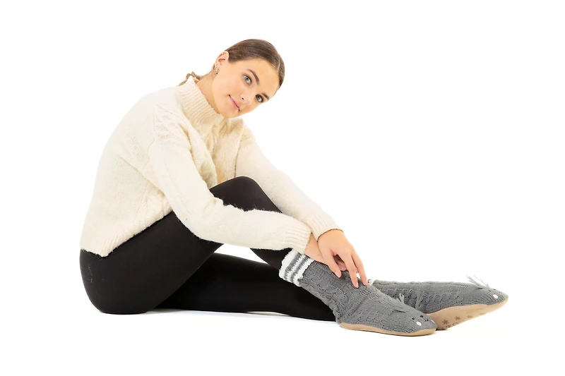 Elk gris - Chaussettes pantoufles confortables