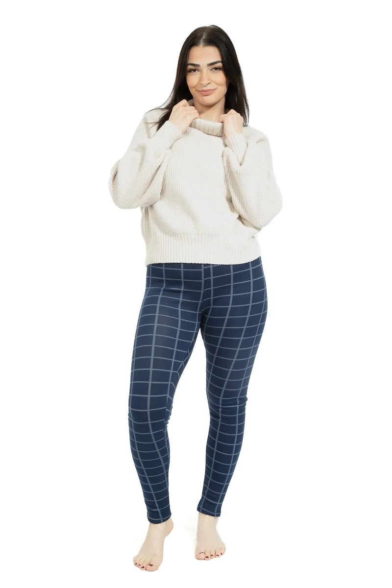 Navy Check - Cozy Lined Leggings