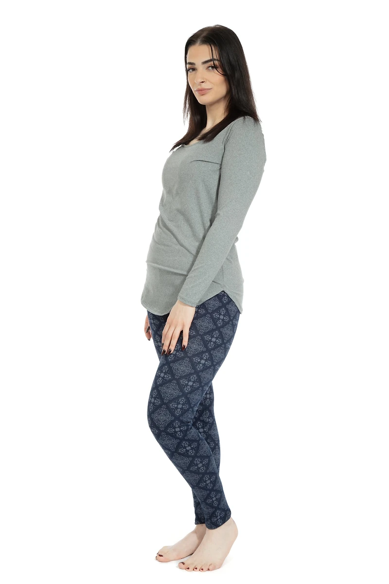 Navy Damask - Cozy Lined Leggings