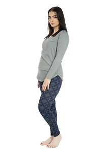 Navy Damask - Cozy Lined Leggings
