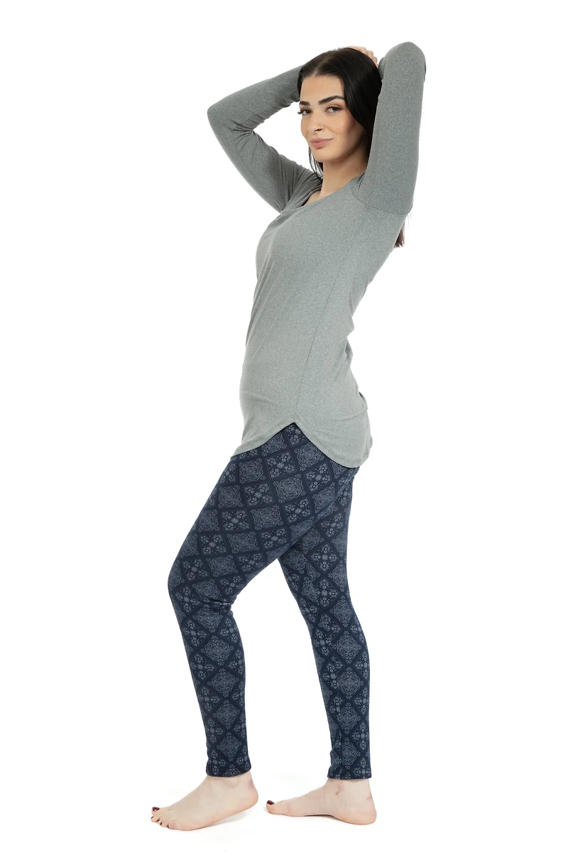 Navy Damask - Cozy Lined Leggings