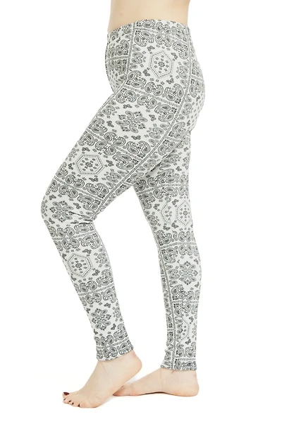 White Paisley- Cozy Lined Leggings