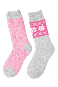 Gris et rose - chaussettes thermiques