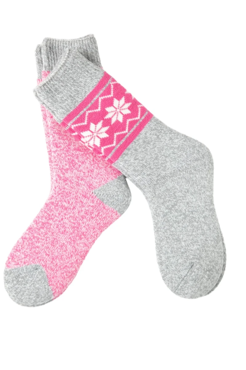 Gris et rose - chaussettes thermiques