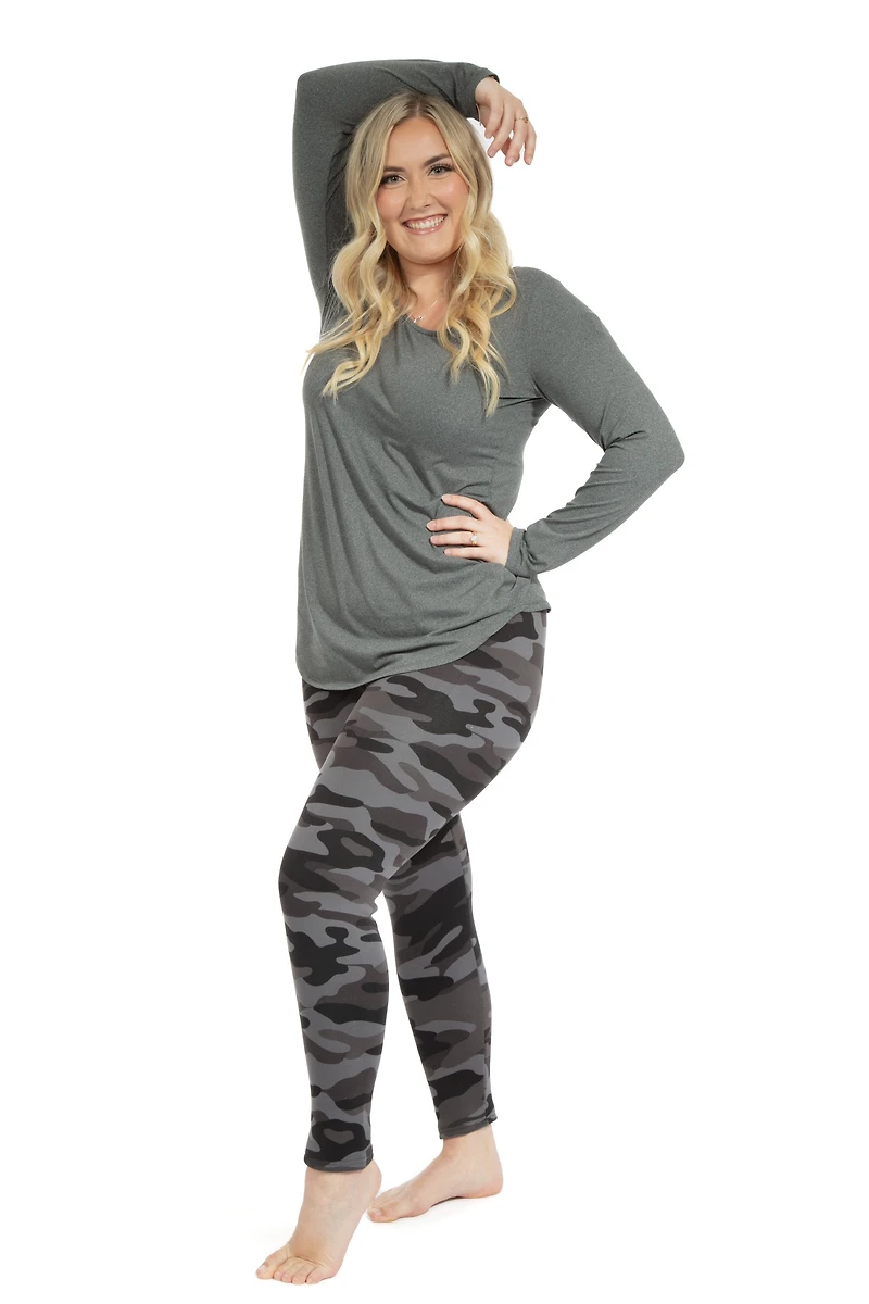Grey Camouflage - Cozy Lined Leggings