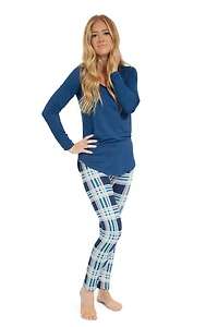 Blue & Pink Plaid - Cozy Lined Leggings