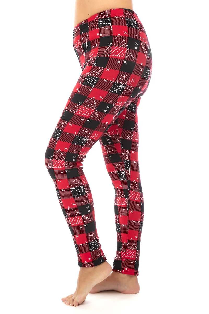 Xmas Tree Plaid - Cozy Lined Leggings